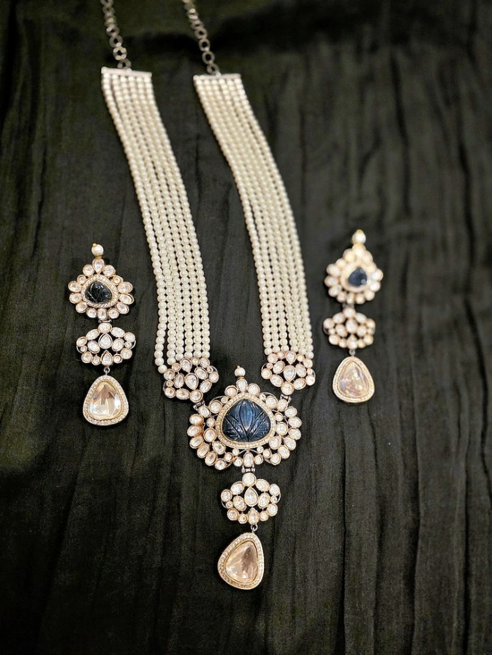 Pearl & Crystal Necklace and Earrings Set